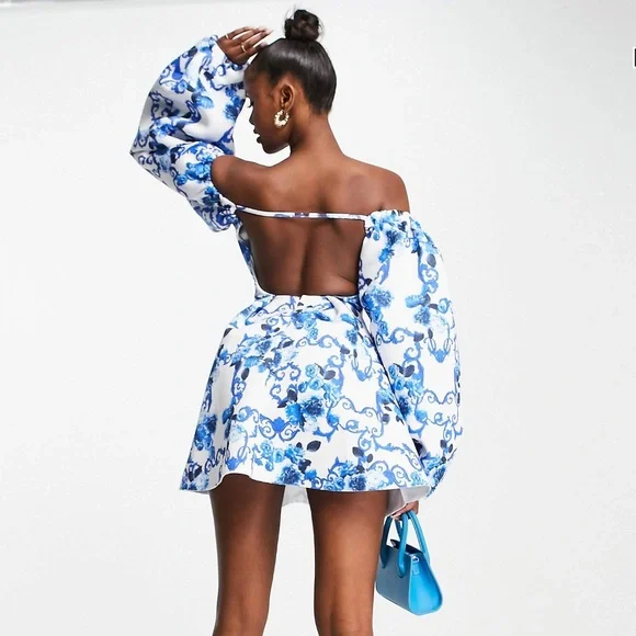 skater dress size 8 ASOS Blue & White Skater Dress (size 8)